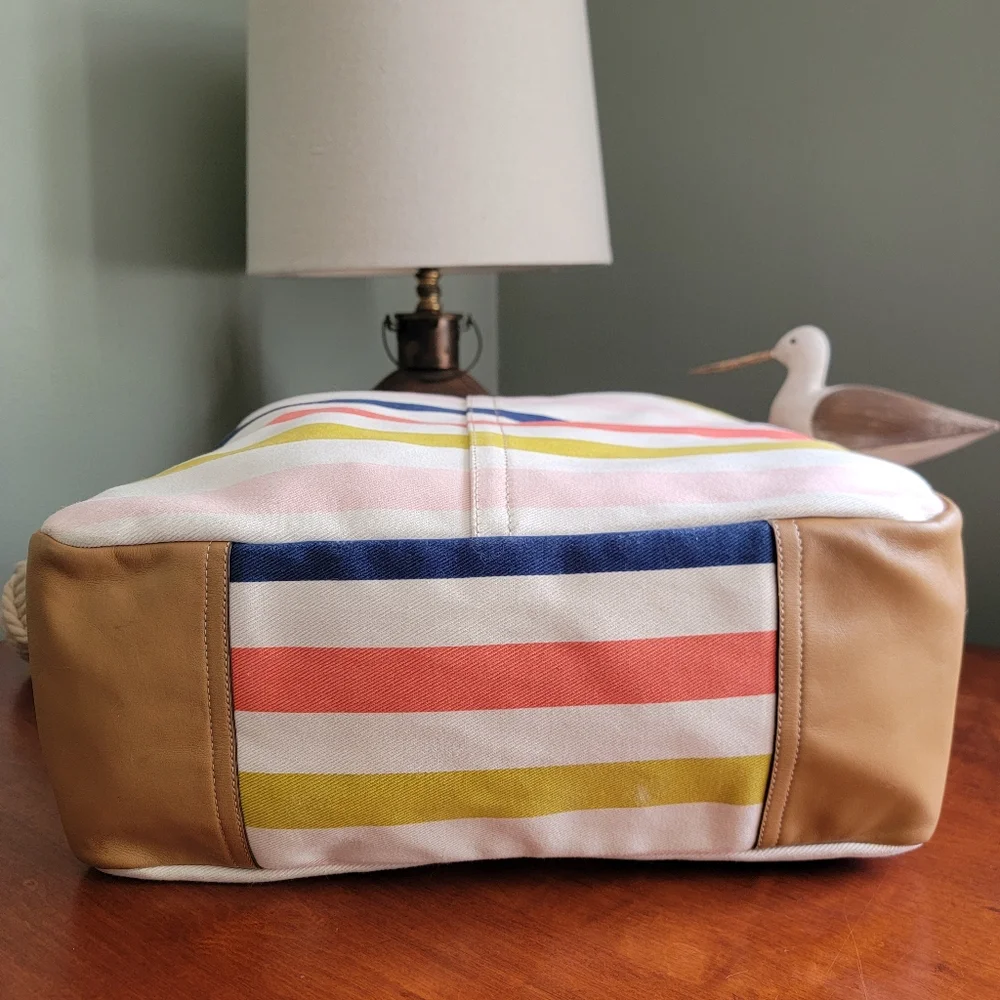 Coach F28523 Hadley Multicolor Stripe Canvas Beach Tote Bag w/ Pouch Y2K